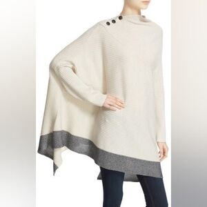 Rag & Bone  Reanna Merino wool cream/ grey ribbed knit  Poncho 